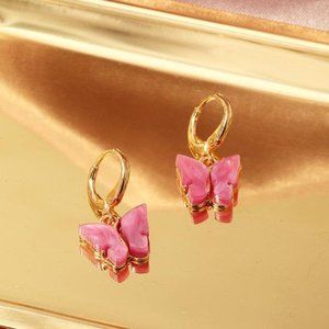 Dark Pink Acrylic Butterfly Huggies / Earrings